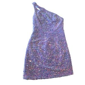 LOYELOY Lavender Iridescent Sequin One Shoulder Open Back Mini Dress Size XS